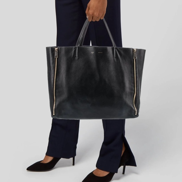 Celine Handbags - Celine Horizontal Zipper Gusset Cabas Black Lambskin Leather Totes Handbag